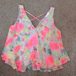 LUSH Bright Crisscross Flowy V-neck Swing Tank